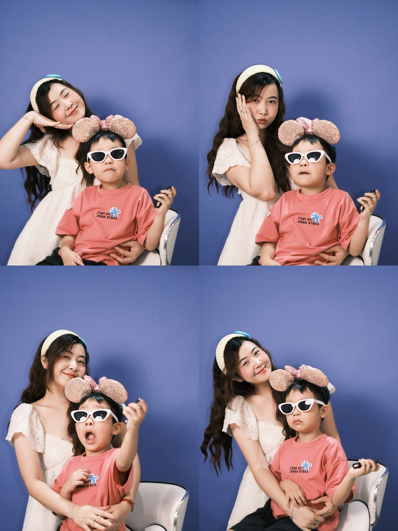 Khung four-cut mẹ và bé nền xanh